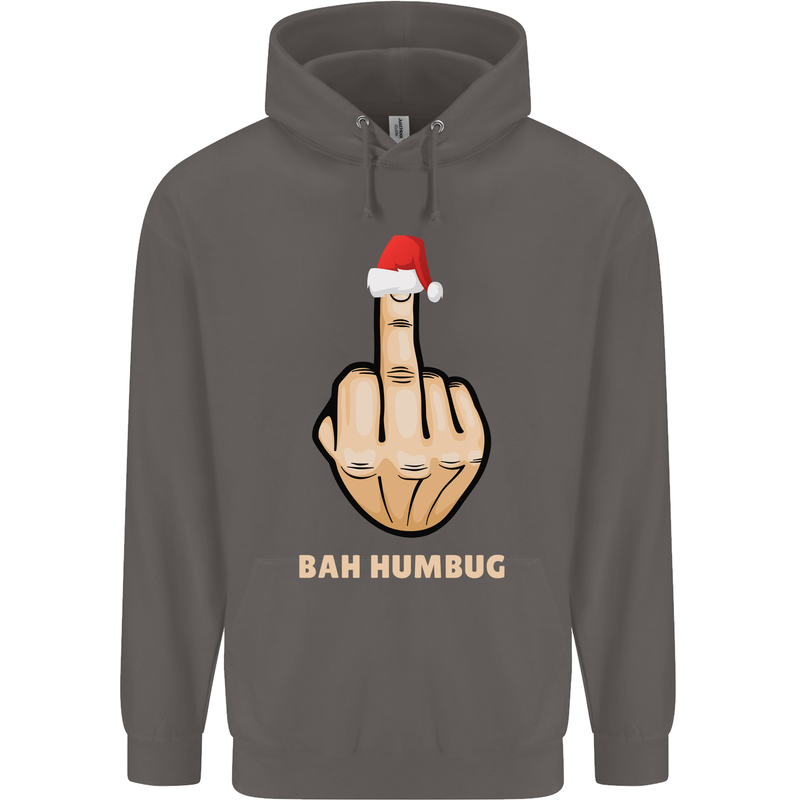 Bah Humbug Finger Flip Funny Christmas Rude Mens 80% Cotton Hoodie Charcoal