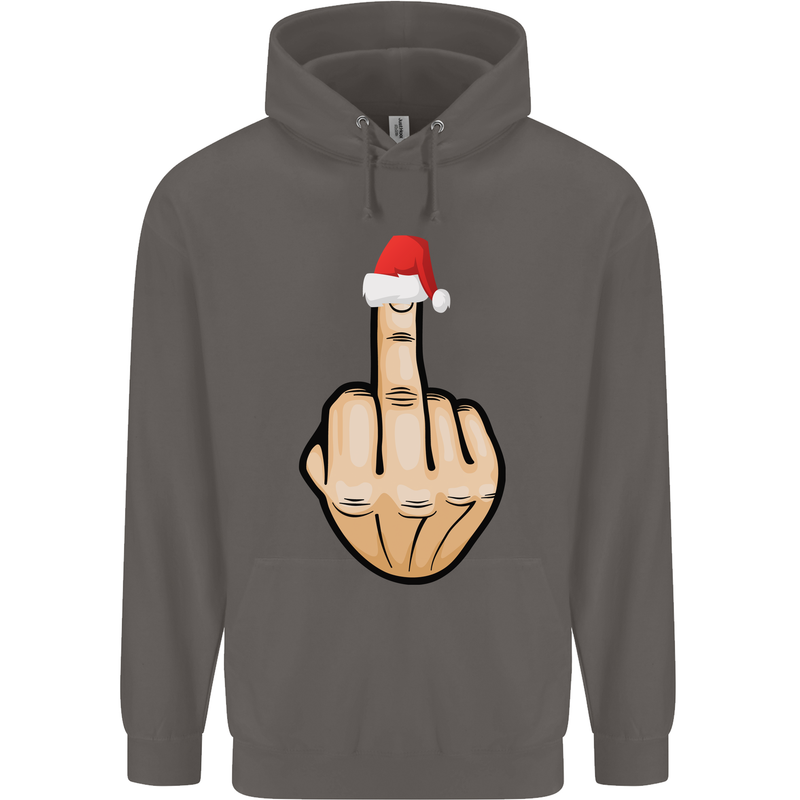 Bah Humbug Finger Flip Funny Christmas Rude Mens 80% Cotton Hoodie Charcoal
