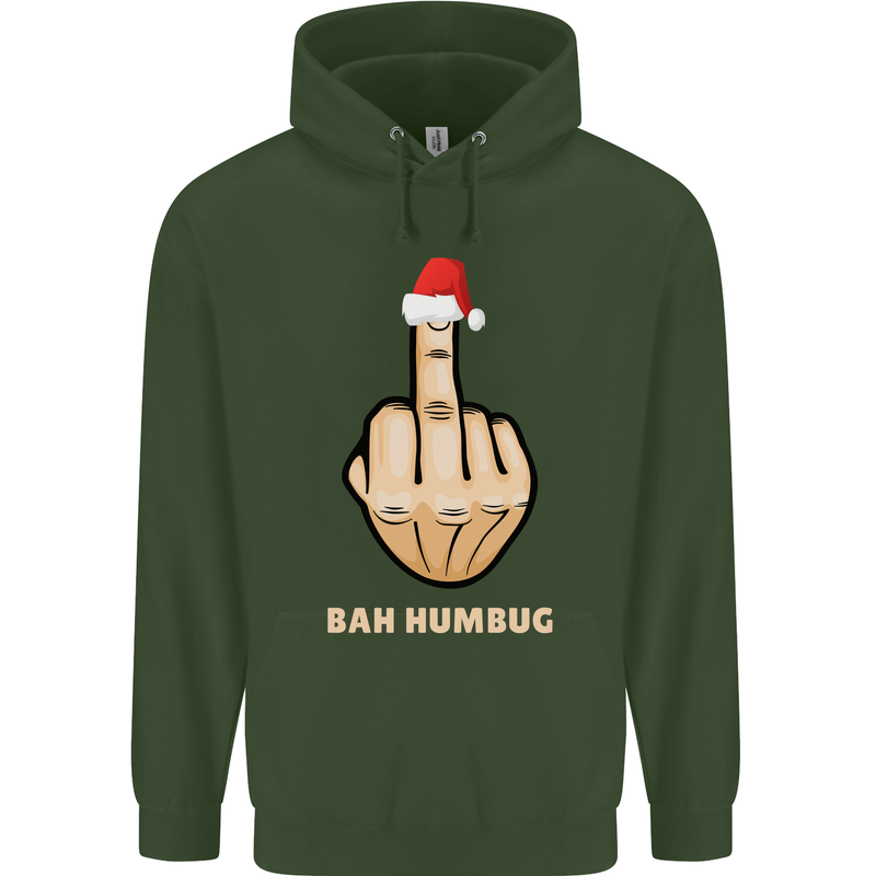 Bah Humbug Finger Flip Funny Christmas Rude Mens 80% Cotton Hoodie Forest Green