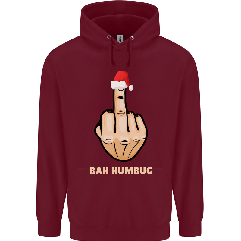 Bah Humbug Finger Flip Funny Christmas Rude Mens 80% Cotton Hoodie Maroon