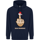 Bah Humbug Finger Flip Funny Christmas Rude Mens 80% Cotton Hoodie Navy Blue