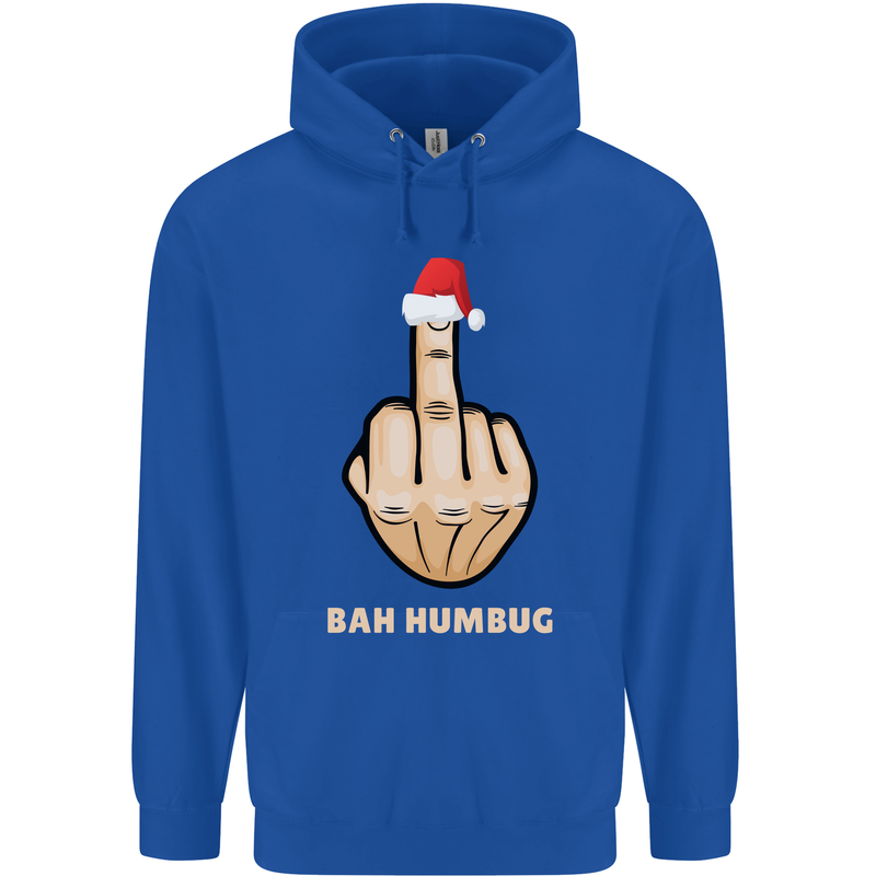 Bah Humbug Finger Flip Funny Christmas Rude Mens 80% Cotton Hoodie Royal Blue