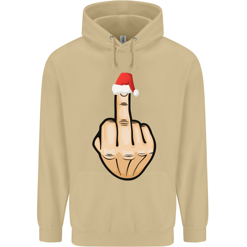 Bah Humbug Finger Flip Funny Christmas Rude Mens 80% Cotton Hoodie Sand