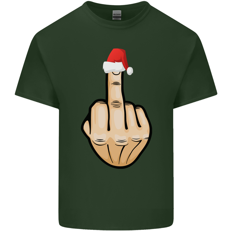 Bah Humbug Finger Flip Funny Christmas Rude Mens Cotton T-Shirt Tee Top Forest Green