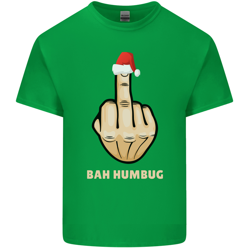 Bah Humbug Finger Flip Funny Christmas Rude Mens Cotton T-Shirt Tee Top Irish Green