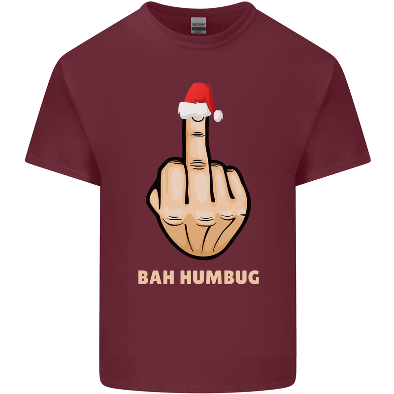 Bah Humbug Finger Flip Funny Christmas Rude Mens Cotton T-Shirt Tee Top Maroon