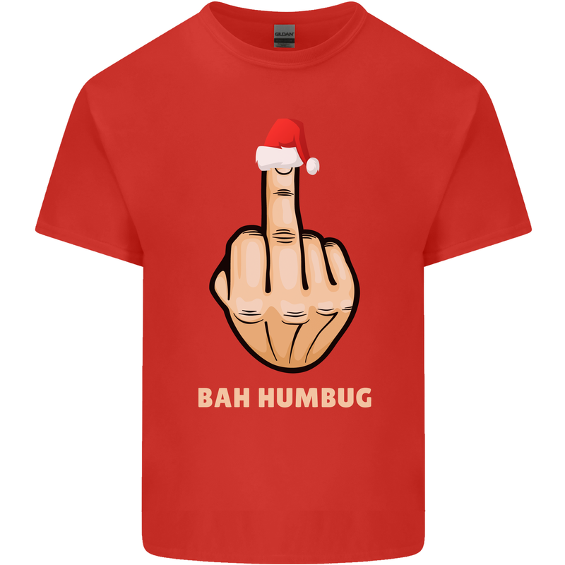 Bah Humbug Finger Flip Funny Christmas Rude Mens Cotton T-Shirt Tee Top Red