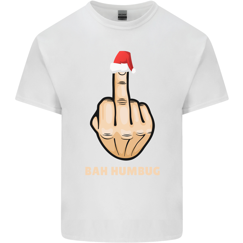 Bah Humbug Finger Flip Funny Christmas Rude Mens Cotton T-Shirt Tee Top White