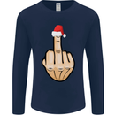 Bah Humbug Finger Flip Funny Christmas Rude Mens Long Sleeve T-Shirt Navy Blue