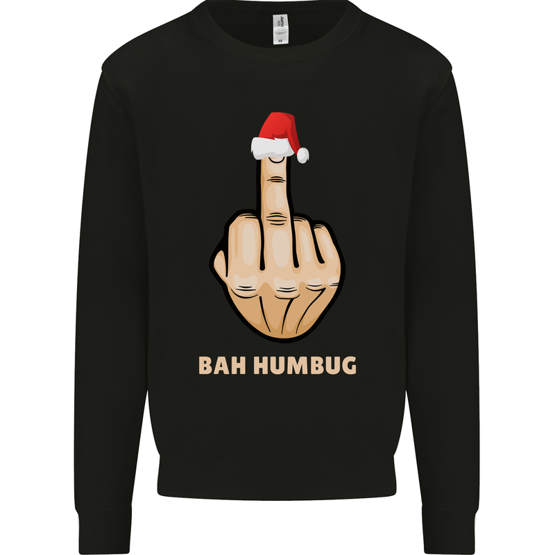 Bah Humbug Finger Flip Funny Christmas Rude Mens Sweatshirt Jumper Black