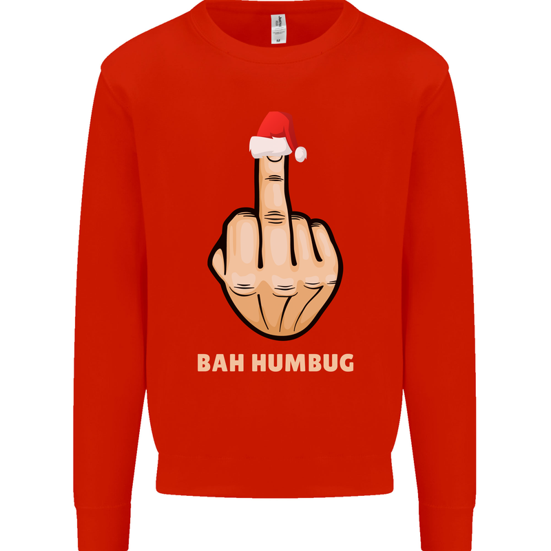Bah Humbug Finger Flip Funny Christmas Rude Mens Sweatshirt Jumper Bright Red