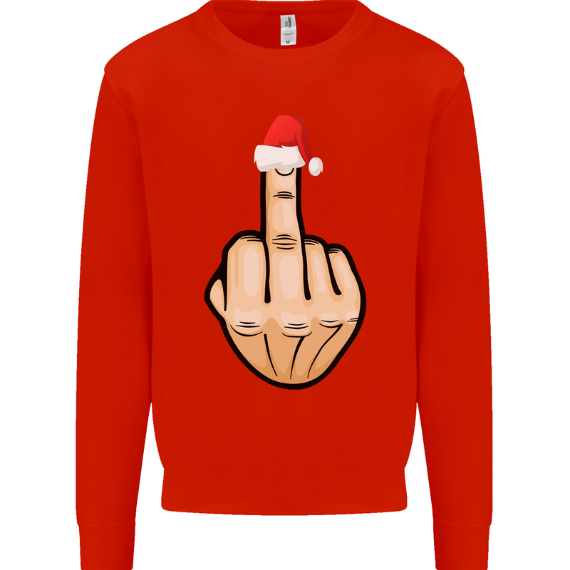 Bah Humbug Finger Flip Funny Christmas Rude Mens Sweatshirt Jumper Bright Red