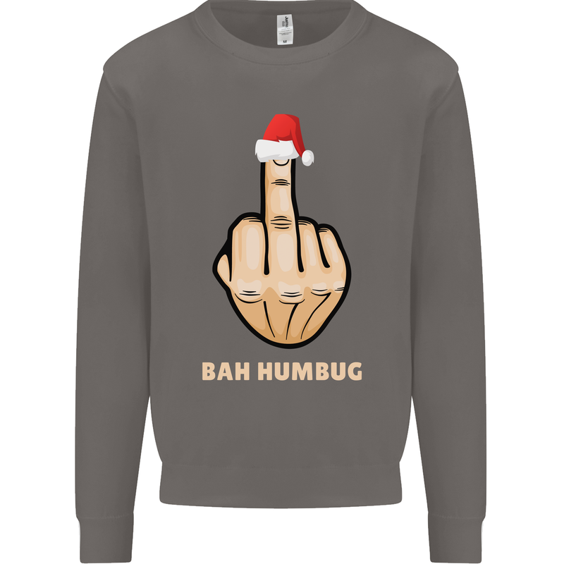 Bah Humbug Finger Flip Funny Christmas Rude Mens Sweatshirt Jumper Charcoal