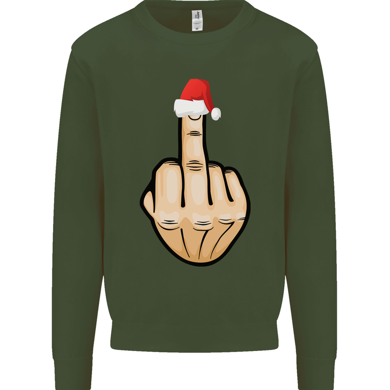 Bah Humbug Finger Flip Funny Christmas Rude Mens Sweatshirt Jumper Forest Green