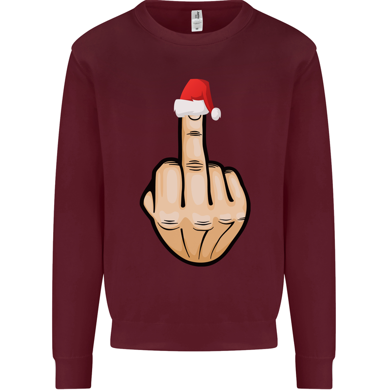 Bah Humbug Finger Flip Funny Christmas Rude Mens Sweatshirt Jumper Maroon