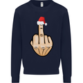 Bah Humbug Finger Flip Funny Christmas Rude Mens Sweatshirt Jumper Navy Blue