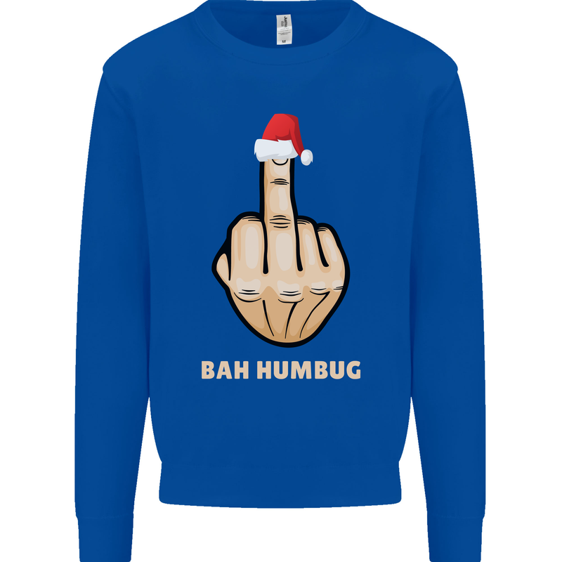 Bah Humbug Finger Flip Funny Christmas Rude Mens Sweatshirt Jumper Royal Blue