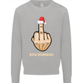 Bah Humbug Finger Flip Funny Christmas Rude Mens Sweatshirt Jumper Sports Grey