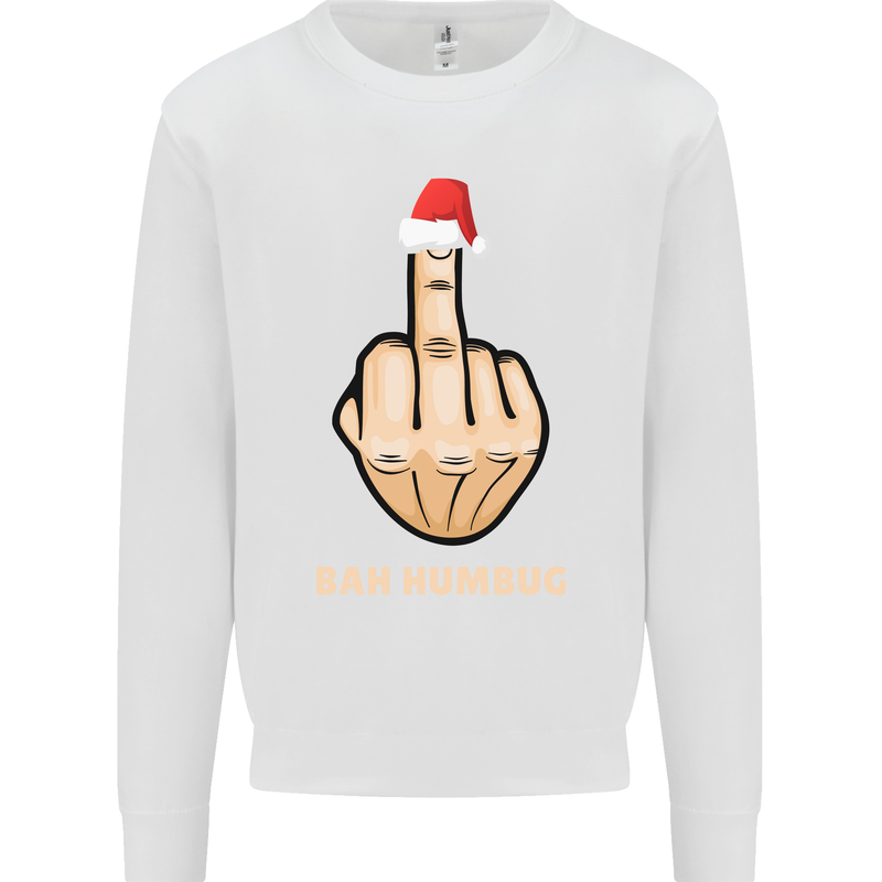 Bah Humbug Finger Flip Funny Christmas Rude Mens Sweatshirt Jumper White