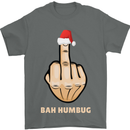 Bah Humbug Finger Flip Funny Christmas Rude Mens T-Shirt Cotton Gildan Charcoal