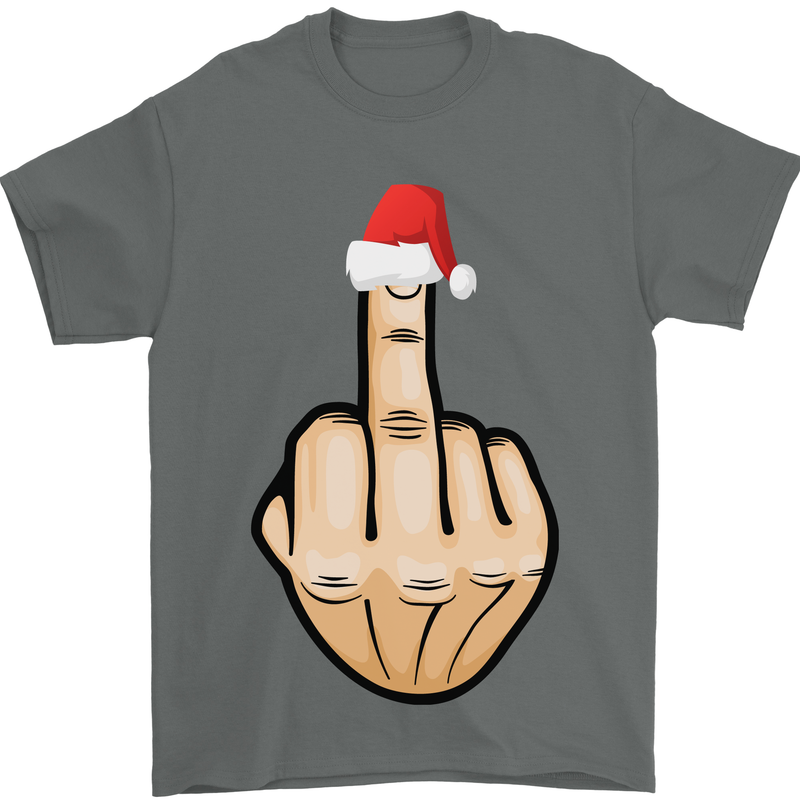 Bah Humbug Finger Flip Funny Christmas Rude Mens T-Shirt Cotton Gildan Charcoal
