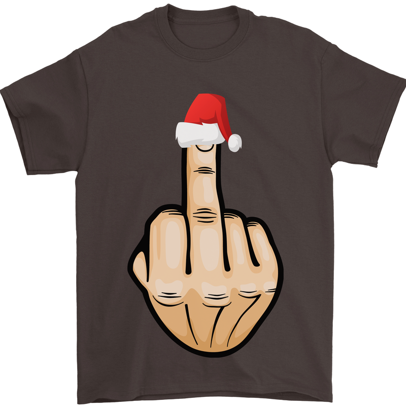 Bah Humbug Finger Flip Funny Christmas Rude Mens T-Shirt Cotton Gildan Dark Chocolate