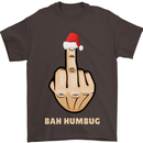 Bah Humbug Finger Flip Funny Christmas Rude Mens T-Shirt Cotton Gildan Dark Chocolate