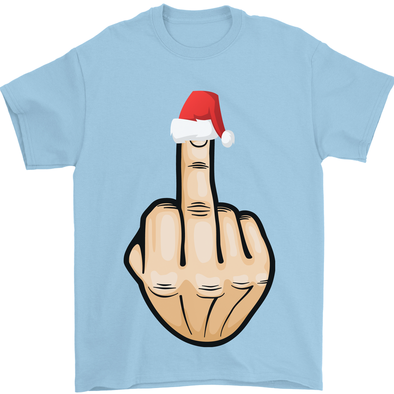 Bah Humbug Finger Flip Funny Christmas Rude Mens T-Shirt Cotton Gildan Light Blue
