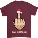 Bah Humbug Finger Flip Funny Christmas Rude Mens T-Shirt Cotton Gildan Maroon