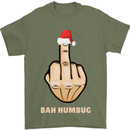 Bah Humbug Finger Flip Funny Christmas Rude Mens T-Shirt Cotton Gildan Military Green
