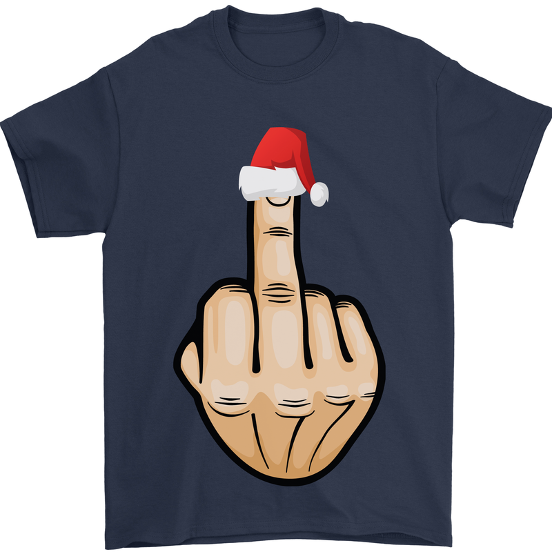 Bah Humbug Finger Flip Funny Christmas Rude Mens T-Shirt Cotton Gildan Navy Blue