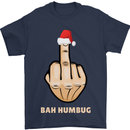 Bah Humbug Finger Flip Funny Christmas Rude Mens T-Shirt Cotton Gildan Navy Blue