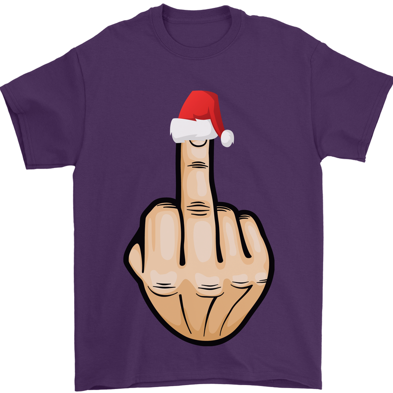 Bah Humbug Finger Flip Funny Christmas Rude Mens T-Shirt Cotton Gildan Purple