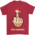Bah Humbug Finger Flip Funny Christmas Rude Mens T-Shirt Cotton Gildan Red