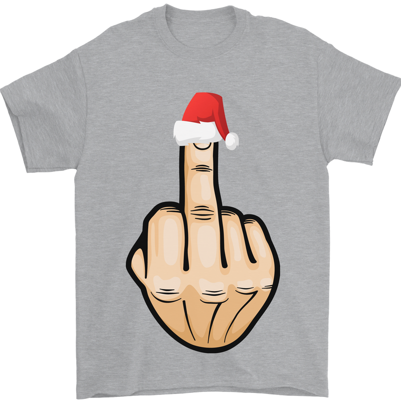 Bah Humbug Finger Flip Funny Christmas Rude Mens T-Shirt Cotton Gildan Sports Grey