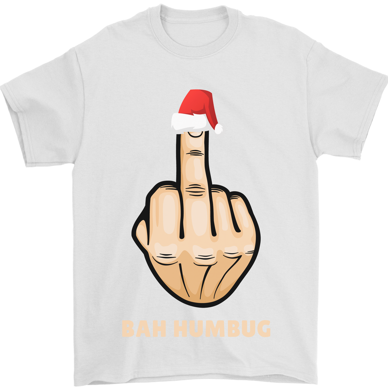 Bah Humbug Finger Flip Funny Christmas Rude Mens T-Shirt Cotton Gildan White