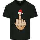 Bah Humbug Finger Flip Funny Christmas Rude Mens V-Neck Cotton T-Shirt Black