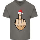 Bah Humbug Finger Flip Funny Christmas Rude Mens V-Neck Cotton T-Shirt Charcoal