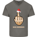 Bah Humbug Finger Flip Funny Christmas Rude Mens V-Neck Cotton T-Shirt Charcoal