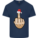 Bah Humbug Finger Flip Funny Christmas Rude Mens V-Neck Cotton T-Shirt Navy Blue
