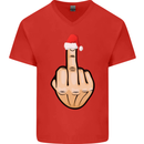 Bah Humbug Finger Flip Funny Christmas Rude Mens V-Neck Cotton T-Shirt Red