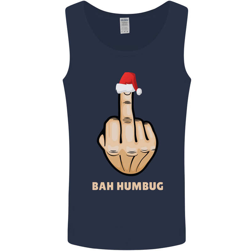 Bah Humbug Finger Flip Funny Christmas Rude Mens Vest Tank Top Navy Blue