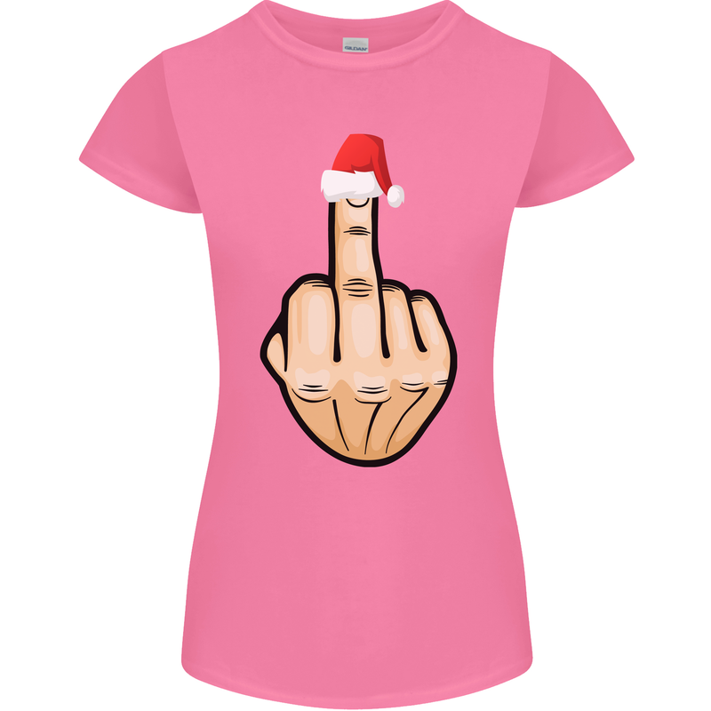 Bah Humbug Finger Flip Funny Christmas Rude Womens Petite Cut T-Shirt Azalea