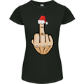 Bah Humbug Finger Flip Funny Christmas Rude Womens Petite Cut T-Shirt Black