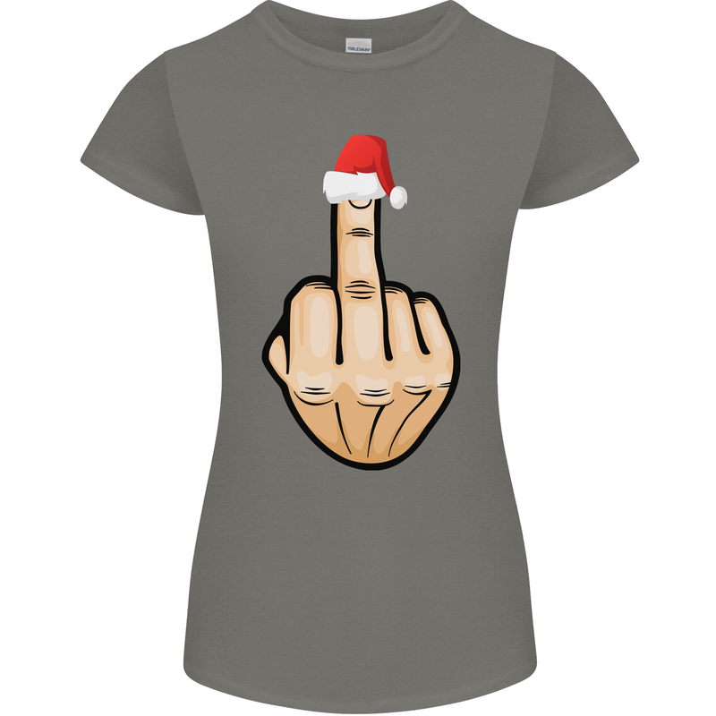 Bah Humbug Finger Flip Funny Christmas Rude Womens Petite Cut T-Shirt Charcoal