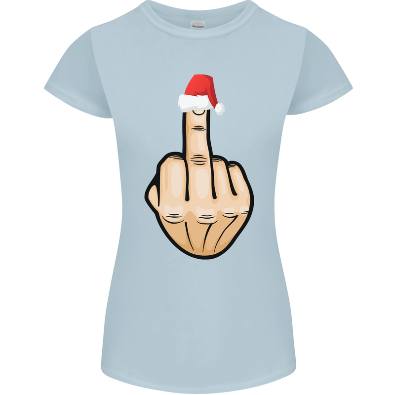 Bah Humbug Finger Flip Funny Christmas Rude Womens Petite Cut T-Shirt Light Blue