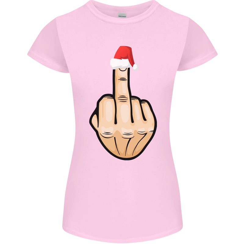 Bah Humbug Finger Flip Funny Christmas Rude Womens Petite Cut T-Shirt Light Pink