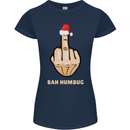 Bah Humbug Finger Flip Funny Christmas Rude Womens Petite Cut T-Shirt Navy Blue