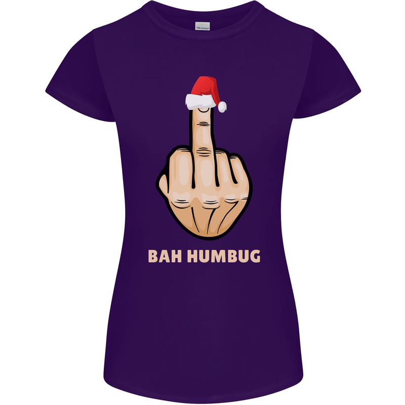 Bah Humbug Finger Flip Funny Christmas Rude Womens Petite Cut T-Shirt Purple