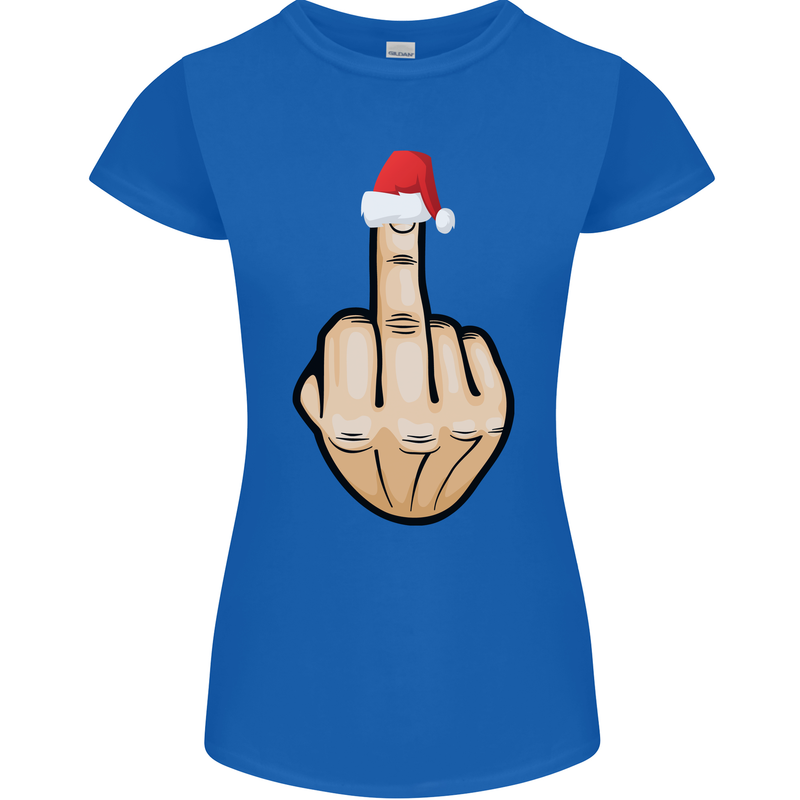 Bah Humbug Finger Flip Funny Christmas Rude Womens Petite Cut T-Shirt Royal Blue